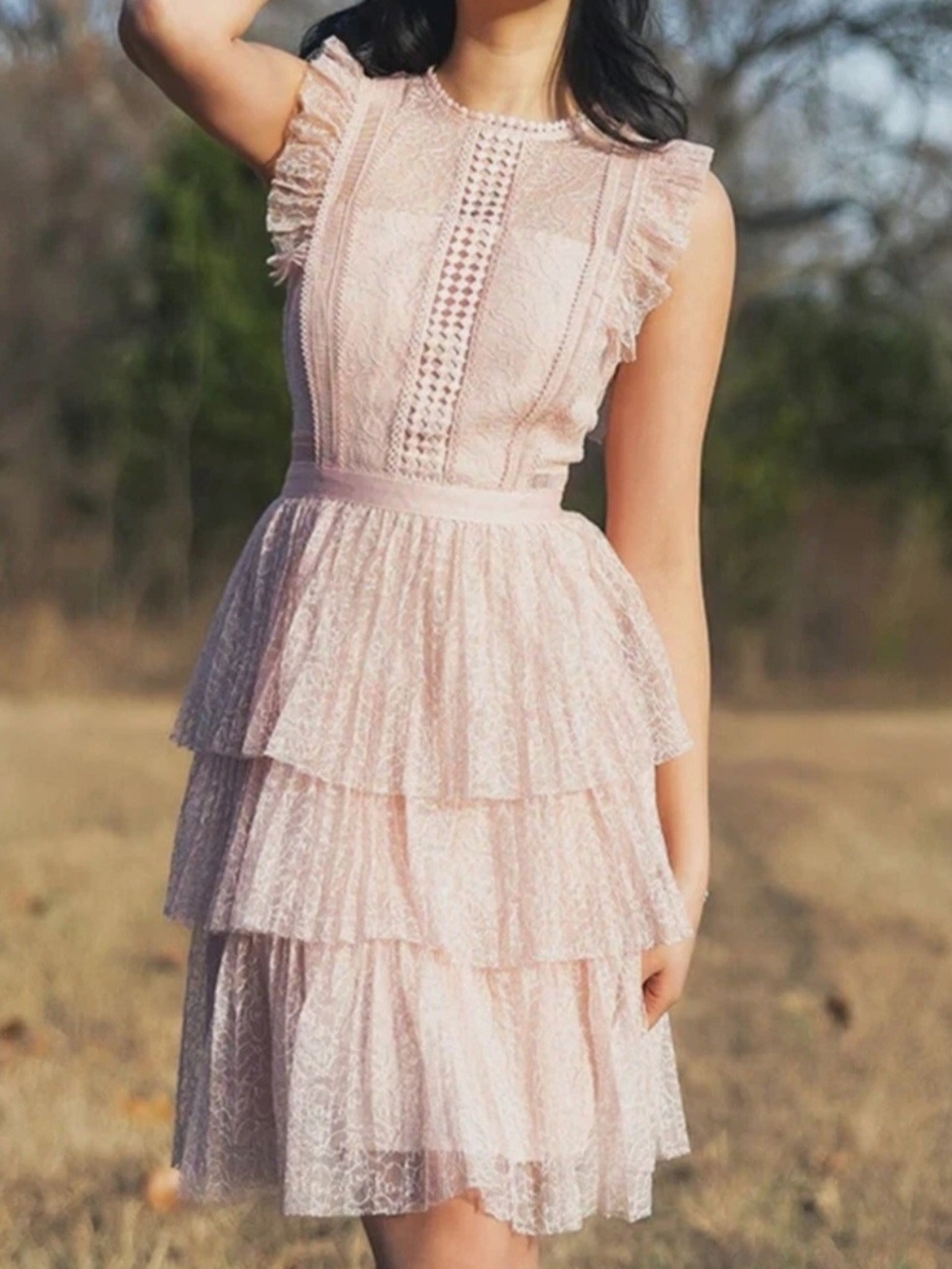 Heartloom Blush Pink Lace Tiered Mini Dress